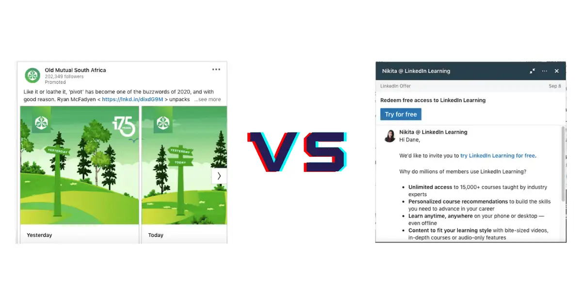 LinkedIn Sponsored Content Vs Message Ads | inSyte Blog 2 LinkedIn VS Syte