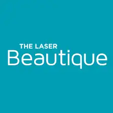 a blue background with white text, logo for The Laser Beautique
