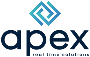 Apex Logo a blue and black logo for the company Apex