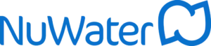 NuWater Logo a blue text on a black background for NuWater