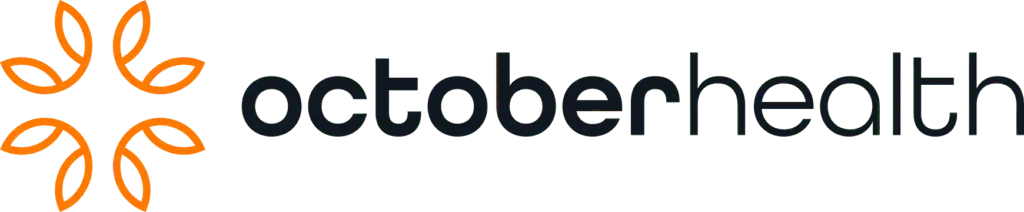 a black and blue logo for October Health