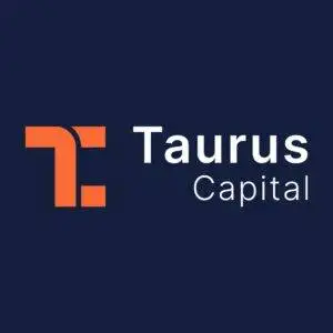 Taurus Capital Logo Taurus Capital Logo, blue background with white and orange text